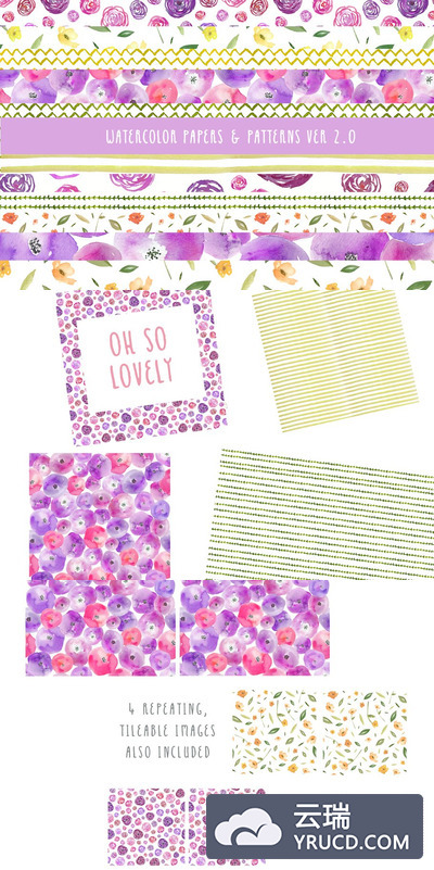 水彩花卉背景纹理 Watercolor Patterns 2