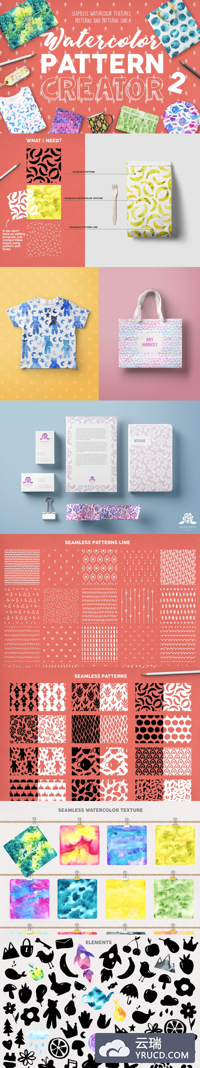 水彩创意背景纹理素材 Watercolor Pattern Creator 2 Pro