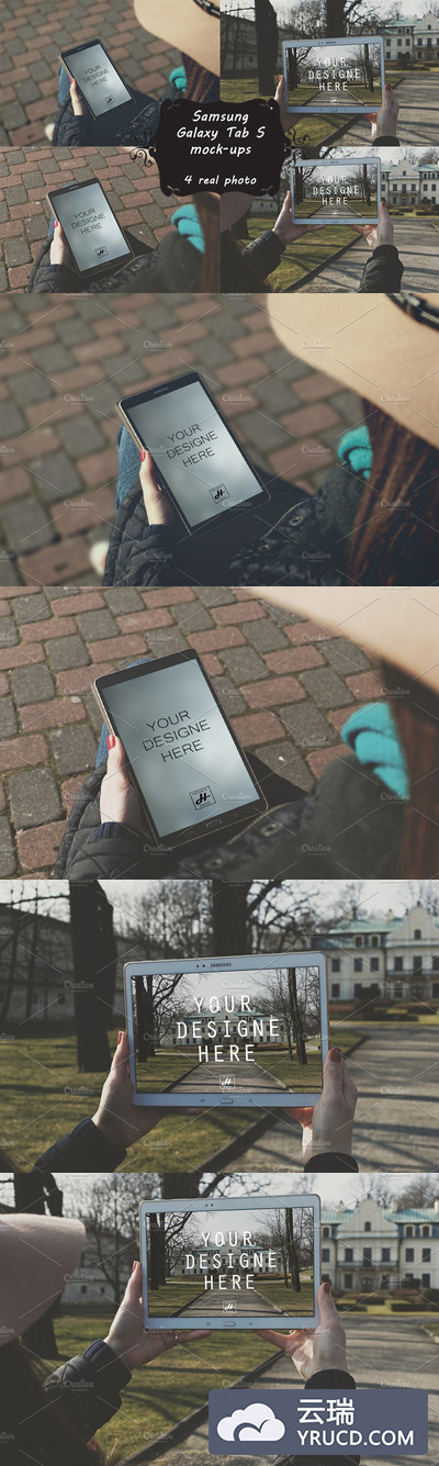 8种室外场景的平板电脑UI设计展示样机 8 photo mock-ups Galaxy Tab S