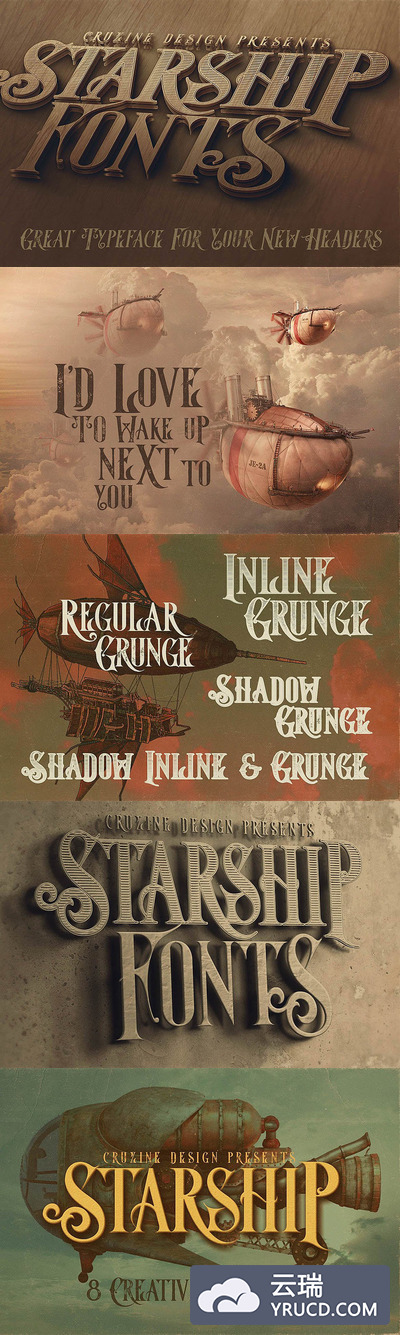 高品质的欧式复古蒸汽朋克风格衬线字体