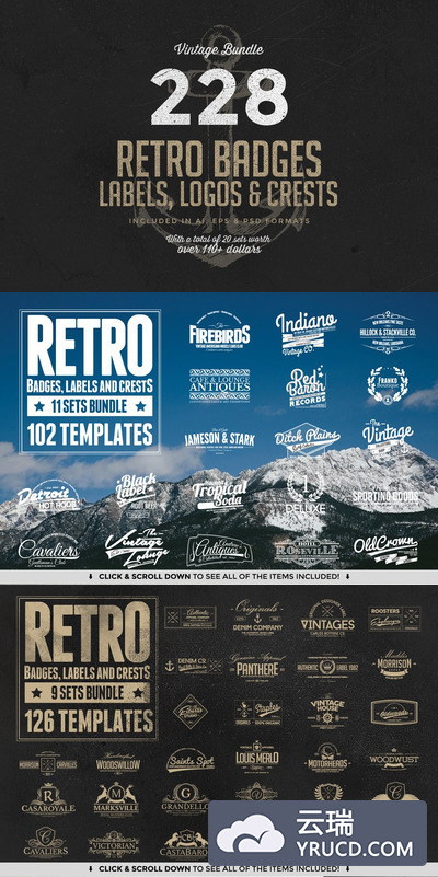 228经典图形字体LOGO 228 Retro Badges & Logos Bundle