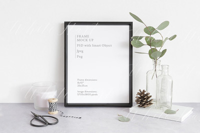 圣诞节画框样机 Christmas Black 8x10" frame mockup