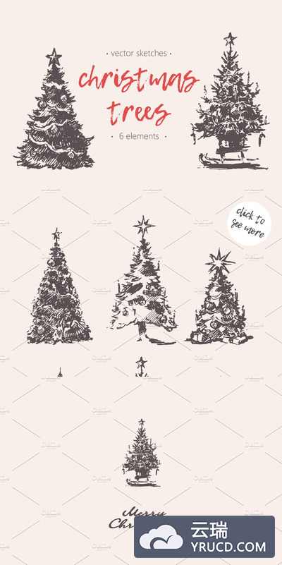 圣诞树素描 Sketches of Christmas trees