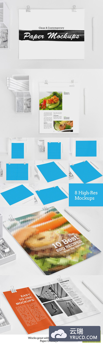 8个干净和现代的纸样机 8 Clean & Contemporary Paper Mockups