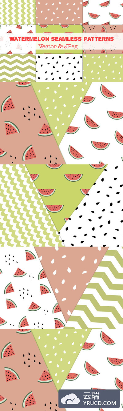 西瓜风格的无缝背景纹理素材 Watermelon Seamless patterns