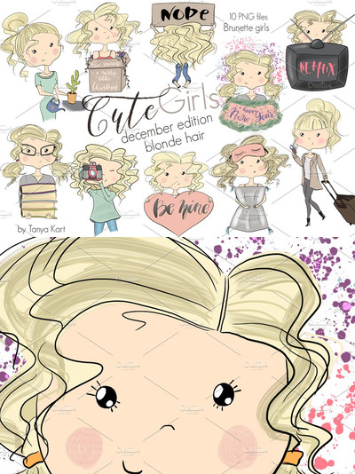 可爱的卡通女士形象 Cute Planner Girls December Season
