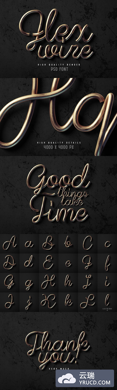 金色例子字幕 Raster alphabet set "Flex wire"