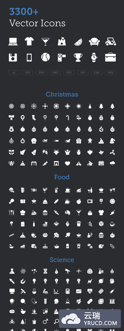 3300+常用扁平化矢量图标合集 3300+ Vector Icons Bundle