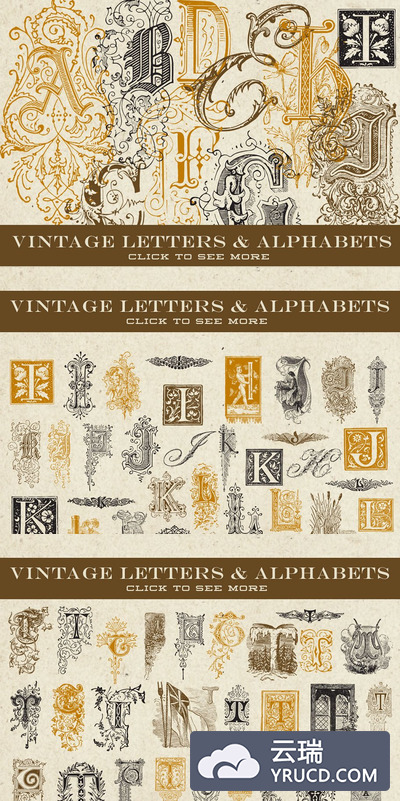 经典的复古矢量字母 Vintage Vector Letters & Monograms