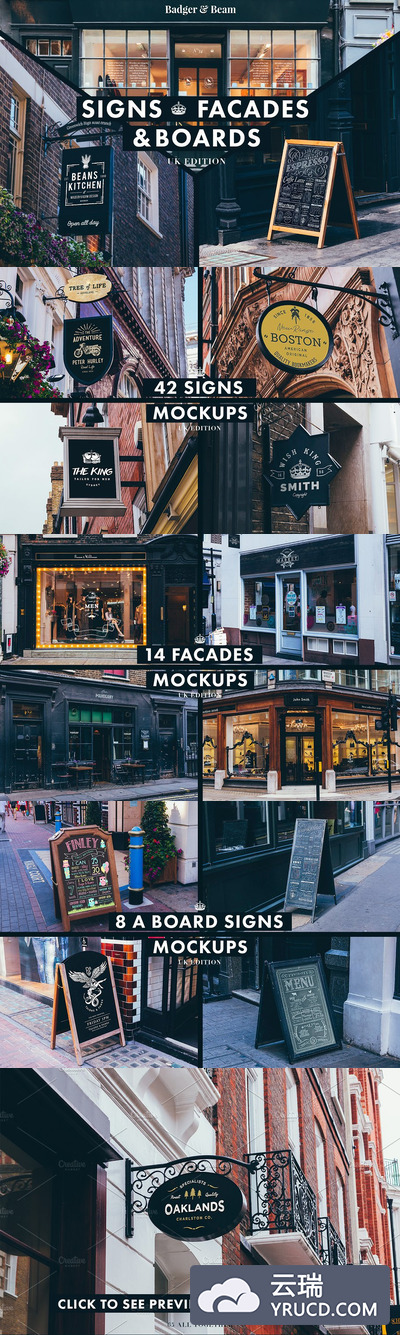 英式店铺店招场景样机 Signs & Facades Mockups UK edition