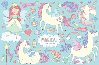 魔法独角兽魔幻设计素材元素合集 Unicorns & Magical Design Elements