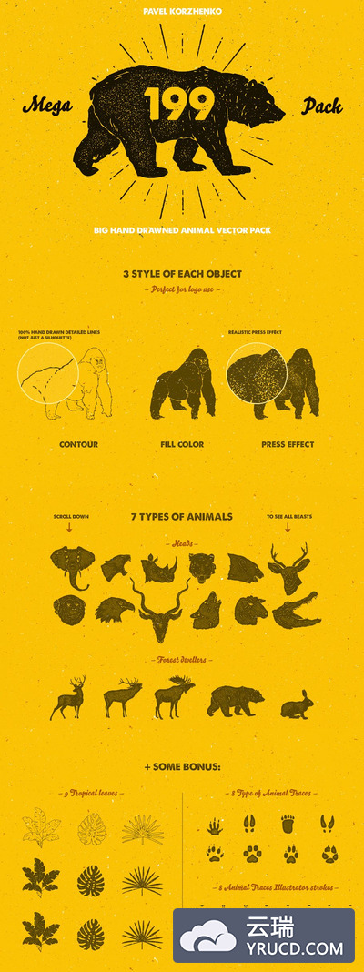 手绘动物素材包 58 Hand Drawn Animal Pack