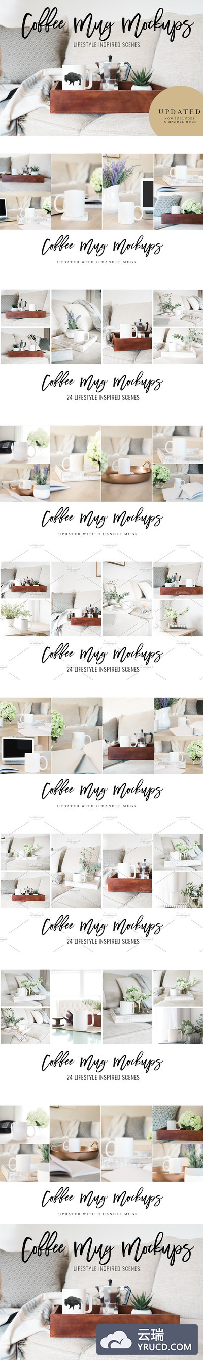 办公室场景的咖啡马克杯设计样机 Coffee Mug Mockup Stock Photo Bundle