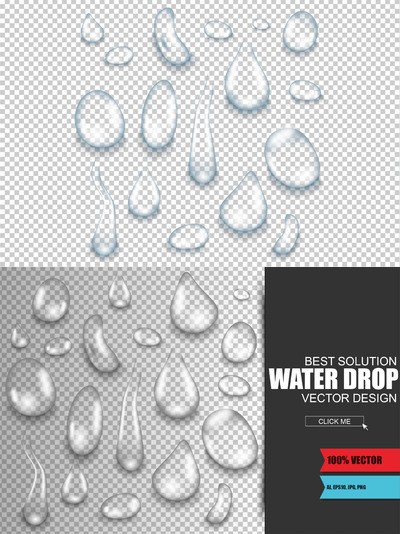 实用的高品质透明矢量水滴元素集合
