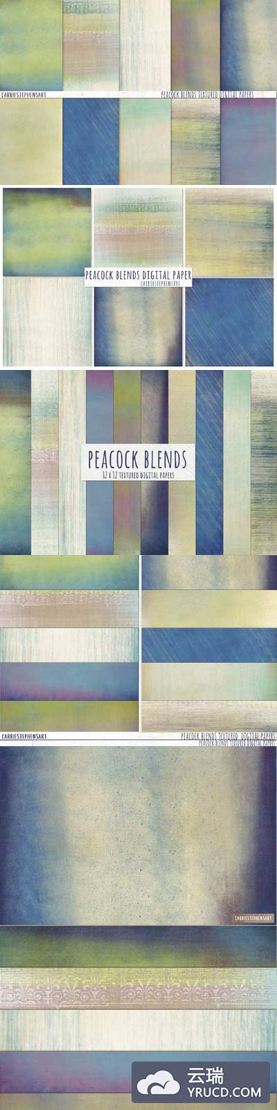 孔雀渐变纹理素材 Peacock Ombre Gradient Textures