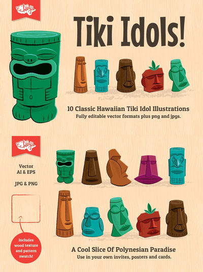 夏威夷玩偶素材 Tiki Idol Vector Illustrations
