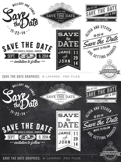 经典的时间图形素材 Vintage Save the Date Overlays