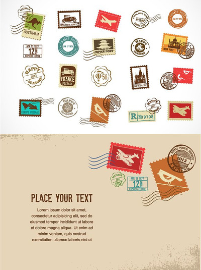 经典矢量邮票邮戳素材 Vintage vector stamps icons