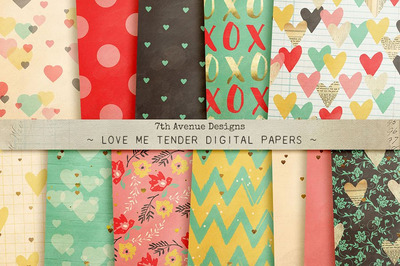 爱心无缝背景纹理素材 Love Me Tender Digital Papers