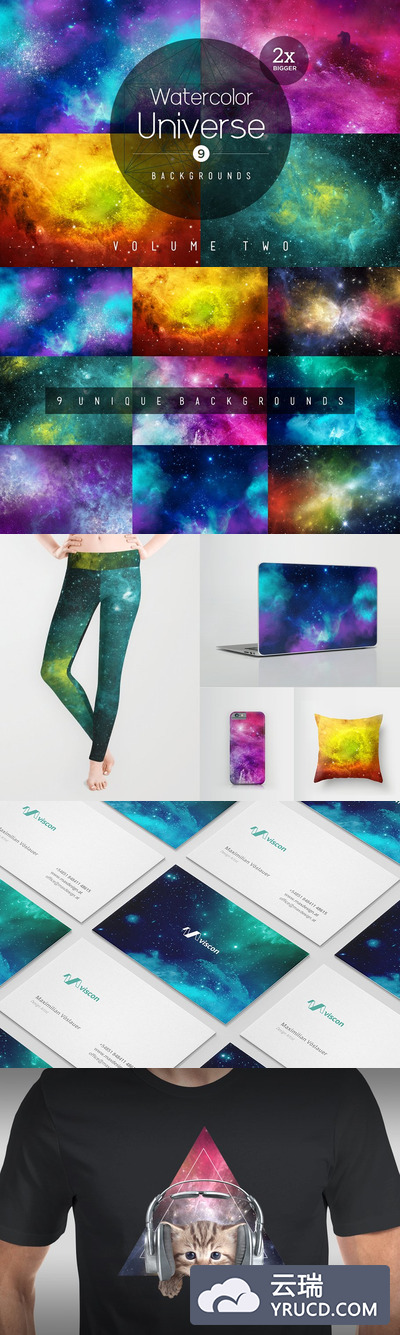 水彩多彩宇宙背景纹理素材 Watercolor Universe Backgrounds - 2