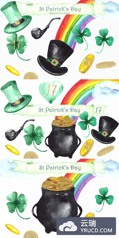 圣帕特里克节素材素材 St Patrick's day. Watercolor clipart