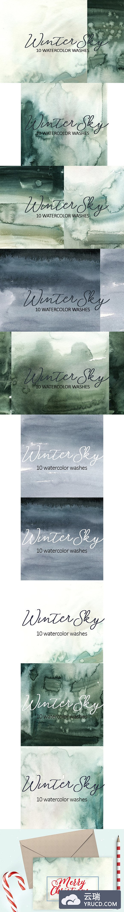 冬季天空水彩素材 Winter Sky Watercolor Grey Washes