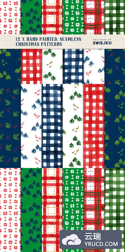 圣诞无缝背景纹理素材 Christmas seamless patterns