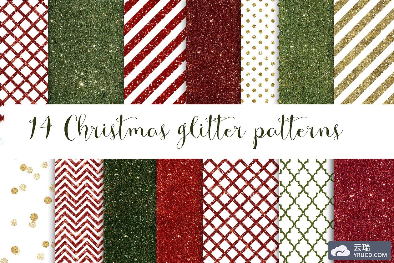 14个圣诞节风格的无缝背景纹理素材 14 Christmas glitter patterns