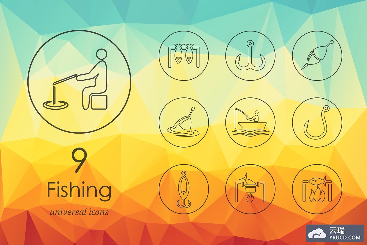 9个钓鱼相关的图标 9 fishing icons