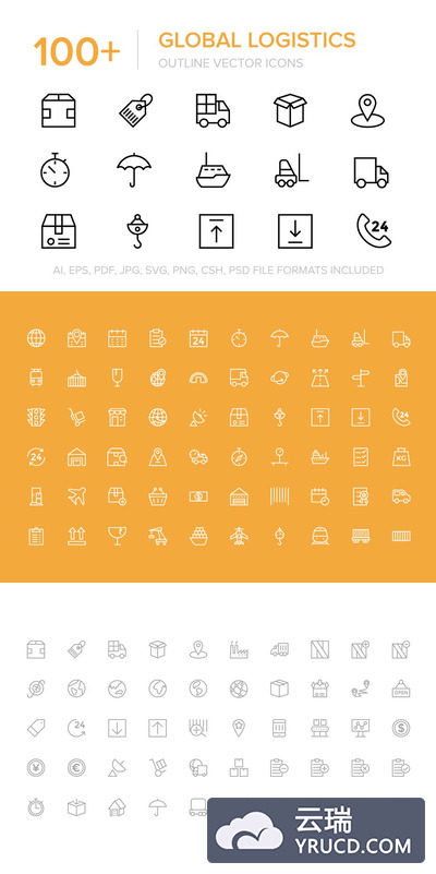 100+全球物流矢量图标 100+ Global Logistics Vector Icons