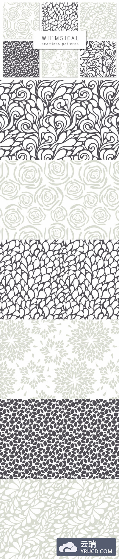 抽象的背景纹理图案 Whimsical Seamless Patterns Set