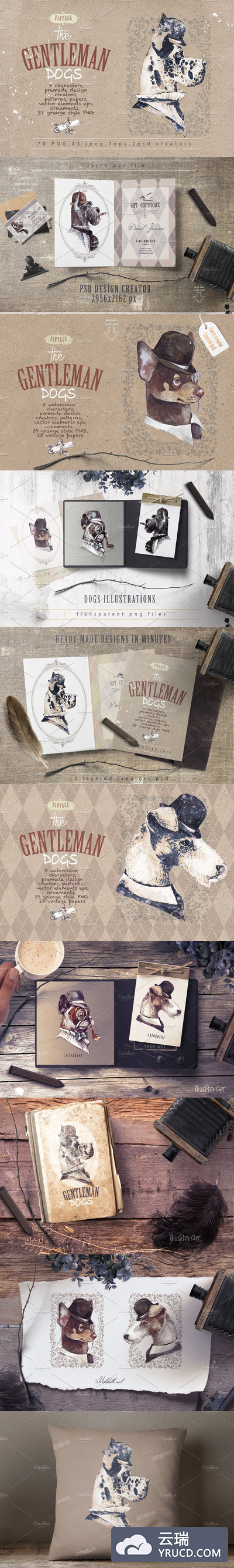 宠物效果绅士图形素材 GENTLEMAN DOGS SET