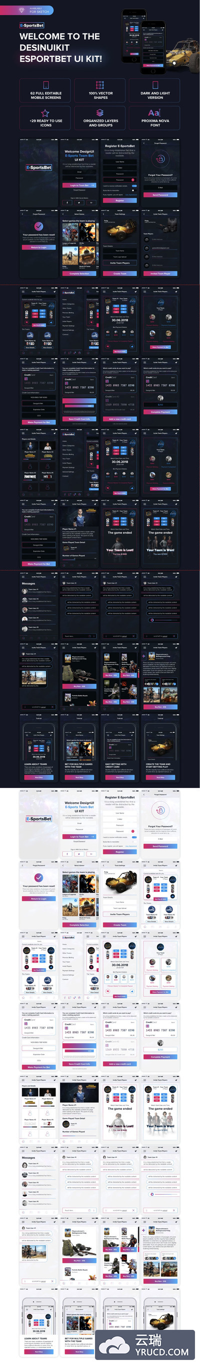 电子游戏竞技装备售卖平台APP UI KITS[Sketch,深色+浅色版]