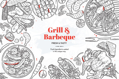 手绘矢量烧烤烤肉BBQ野餐元素大集合
