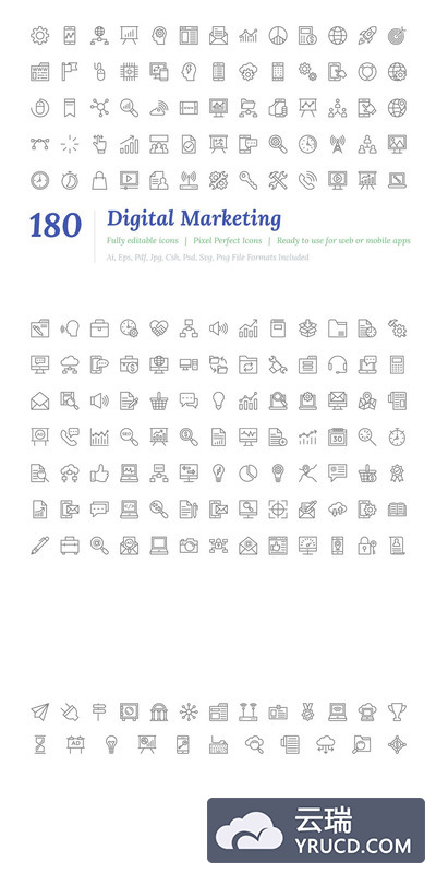 180数据营销图标 180 Digital Marketing Line Icons