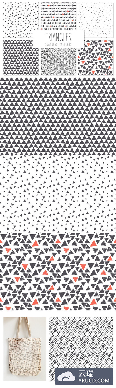小三角形元素的背景纹理素材 Triangles. Seamless Patterns Set 5