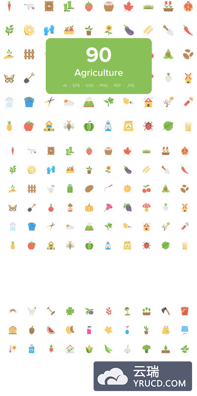 90个农业扁平化图标素材 90 Agriculture Flat Vector Icons