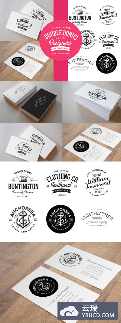 商业卡片图案模板 Business card mockup & Vintage Logos