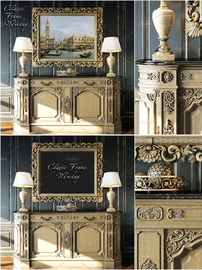 经典复古室内画框样机 Classic Interior Frame Mockup - 01