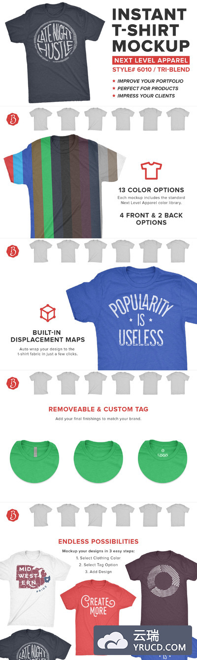 衬衫T恤样机素材 Next Level Tri-Blend T-Shirt Mockups