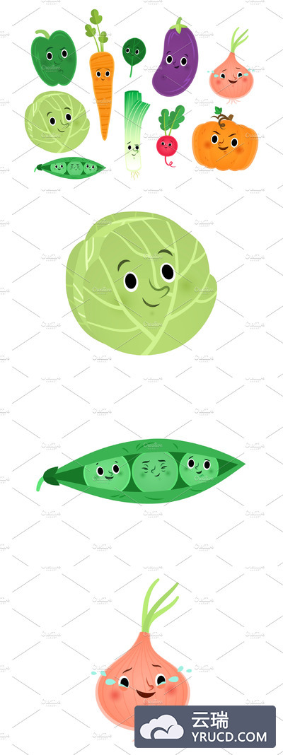 可爱的蔬菜卡通样机 Cute veggie characters