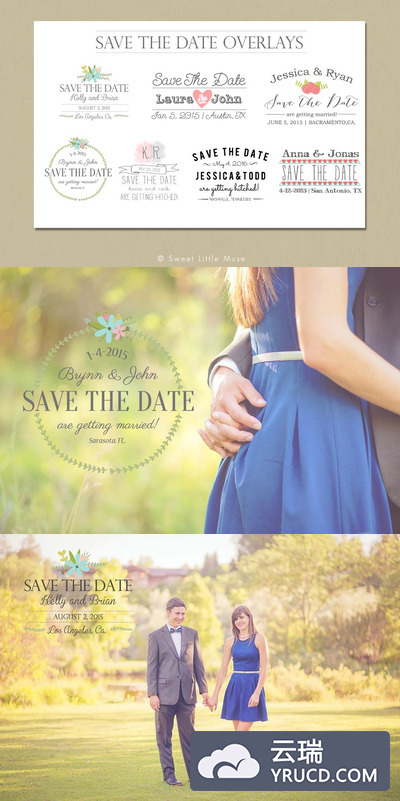 关于节约时间的slogan图形素材 Save the Date Overlays