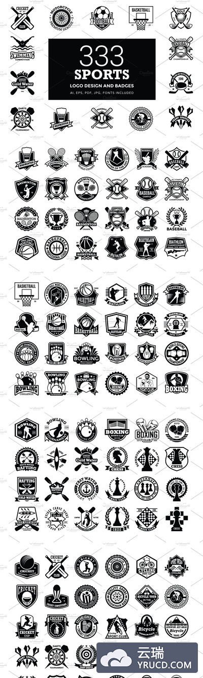 333个运动LOGO设计模板 333 Sports Logo Designs and Badges