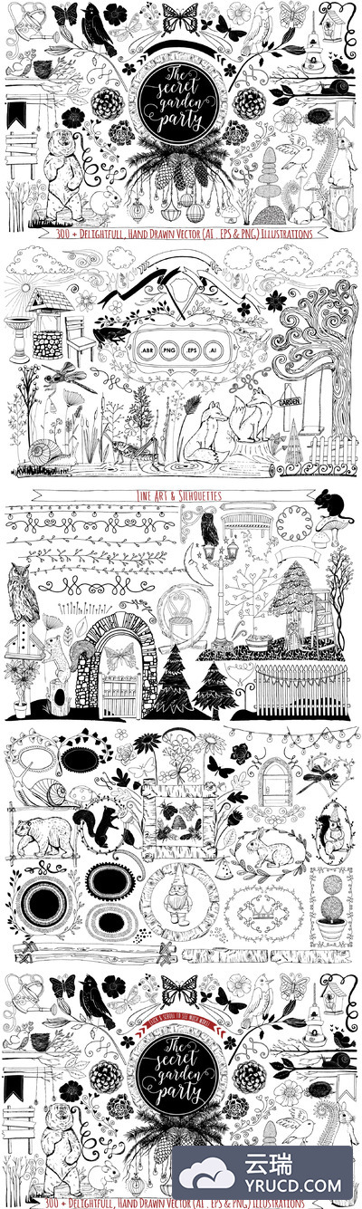 野生动物图形素材 Woodland Animals Whimsical Garden