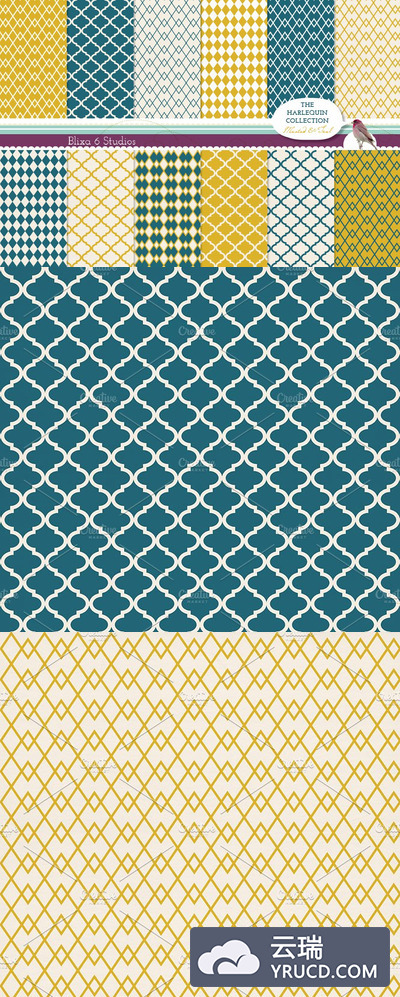 纸张线条背景纹理 Harlequin & Quatrefoil Digital Paper