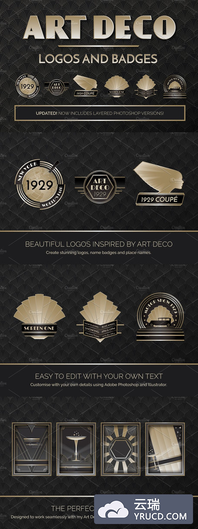 金色艺术LOGO徽章 Gold Art Deco Logo Templates