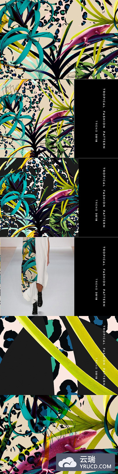 无缝绿叶花卉背景纹理素材 Seamless floral patterns with leaves