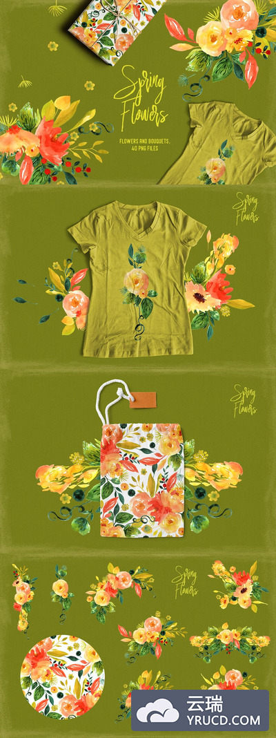 春天水彩花卉 Spring Flowers