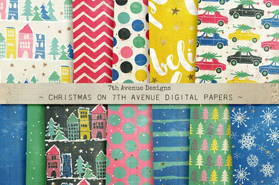 圣诞礼品包装纸纹理 Christmas on 7th Avenue Papers