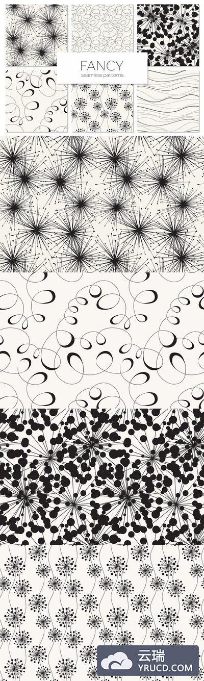 梦幻的无缝花卉背景纹理素材 Fancy Seamless Patterns Set